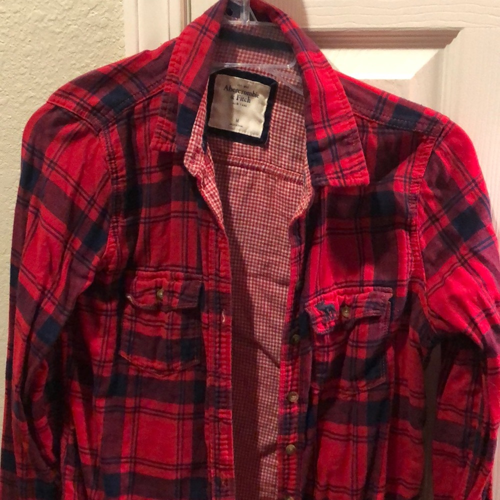 Abercrombie Button down Red and Navy Plaid